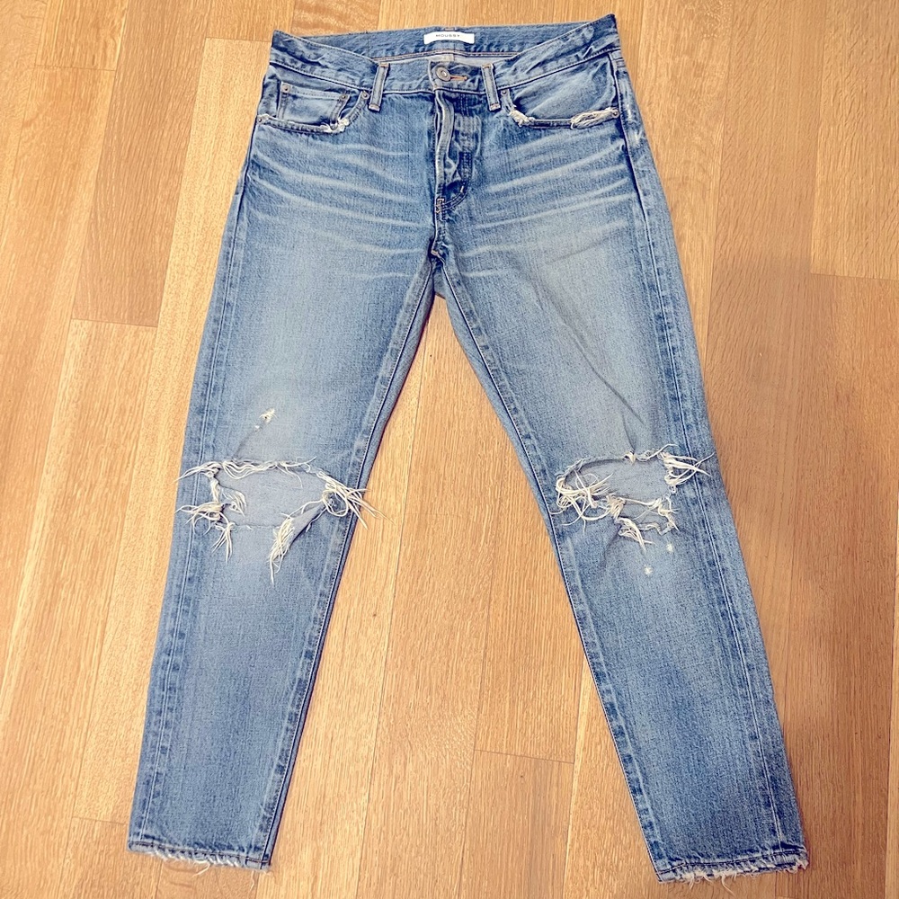 Moussy Vintage Crash Tapered Light Wash Distressed Jeans